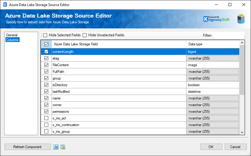 Azure Data Lake Storage Source Editor